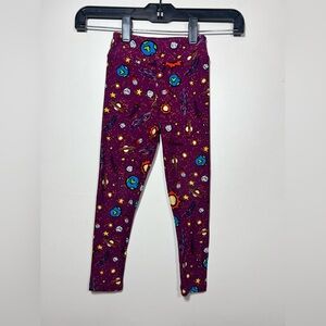 LuLaRoe Child size S/M Leggings Girls Space Planets Pants Stretchy Soft Purple